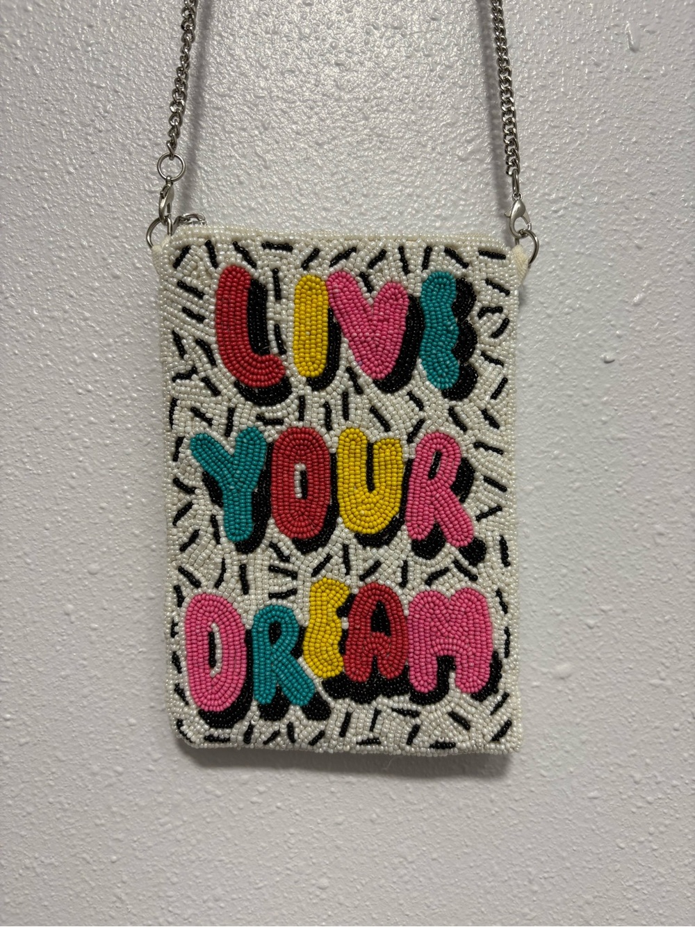Hand-Beaded Pop Art Crossbody Phone Bag – Live Your Dream Graphic